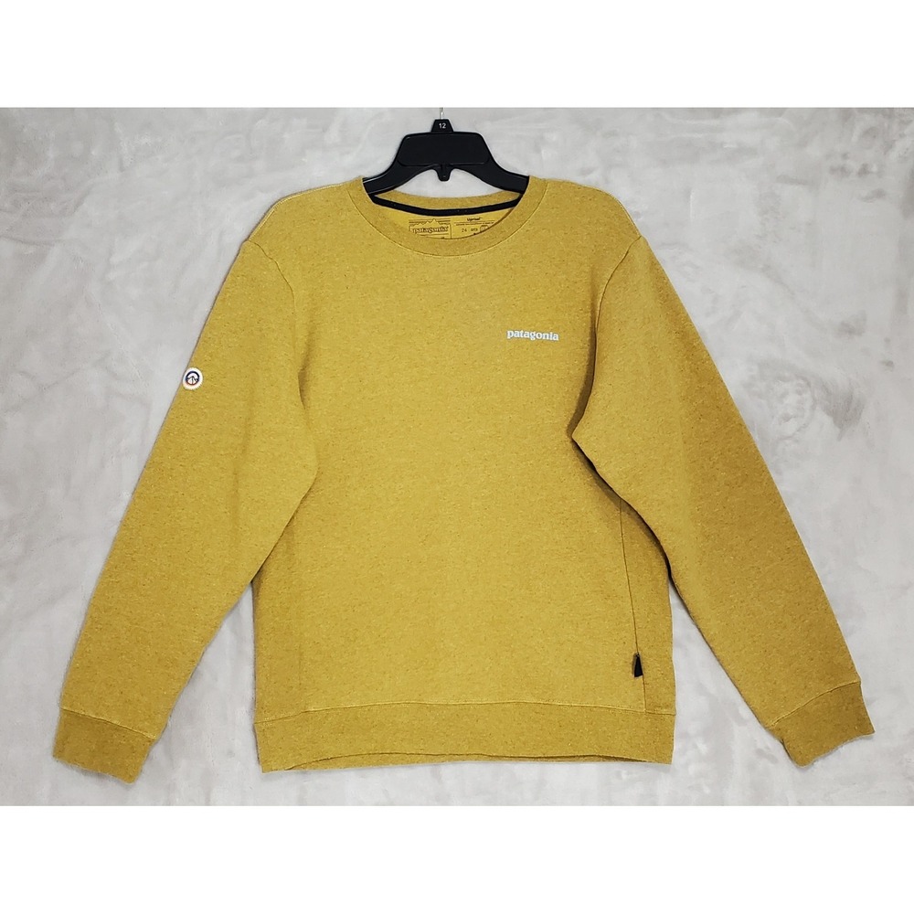 Patagonia Fitz Roy Icon Uprisal Crew Sweatshirt Unisex Mens S Womens M Gold EUC